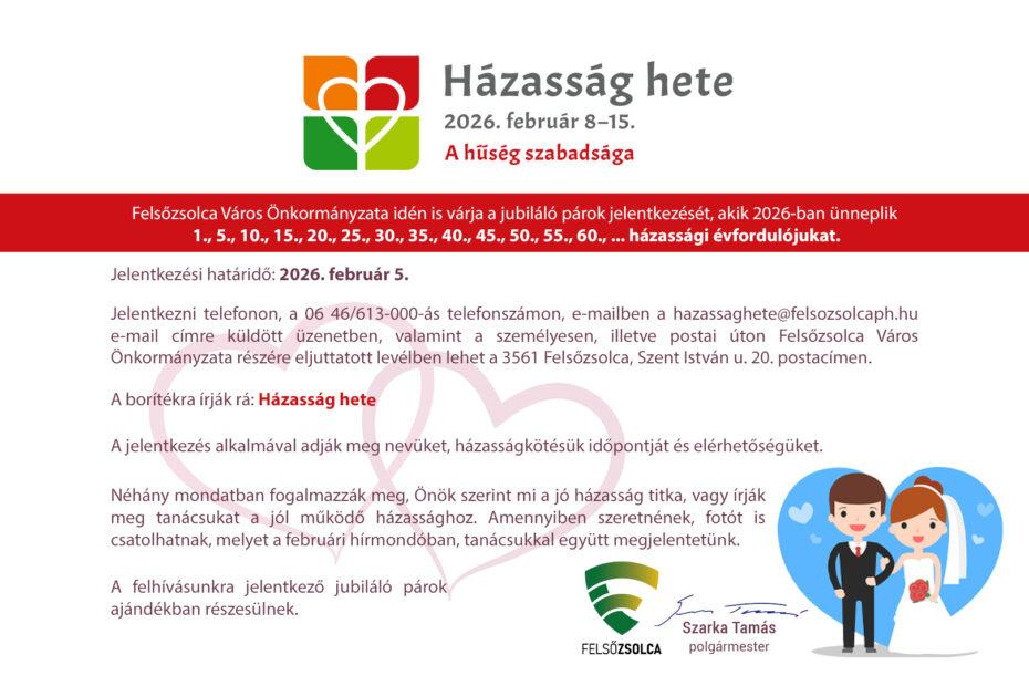 A Hűség szabadsága – Házasság hete alkalmából köszöntik a jubilálókat Felsőzsolcán
