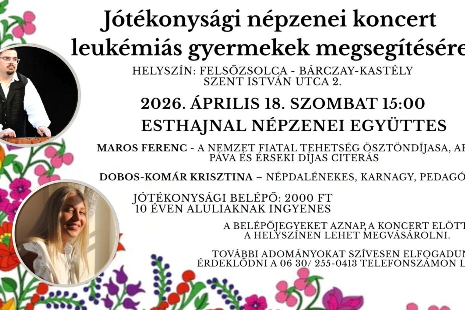 Jótékonysági népzenei koncert a leukémiás gyermekekért