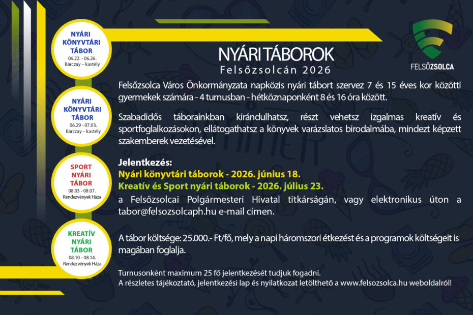 Nyári táborok Felsőzsolcán – Elindult a jelentkezés az önkormányzat napközis táboraira