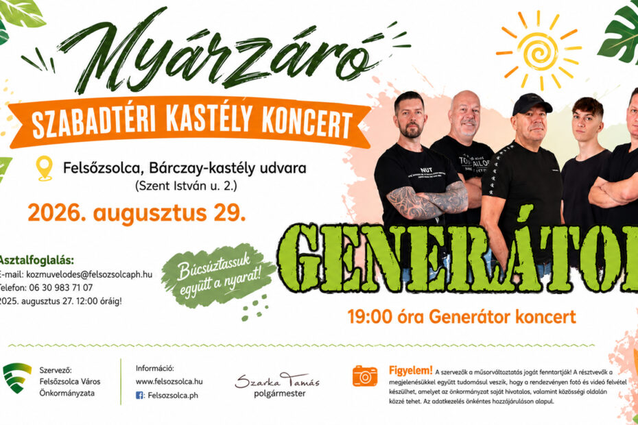 Nyárbúcsúztató Kastély Koncert – Zenél a Generátor Zenekar