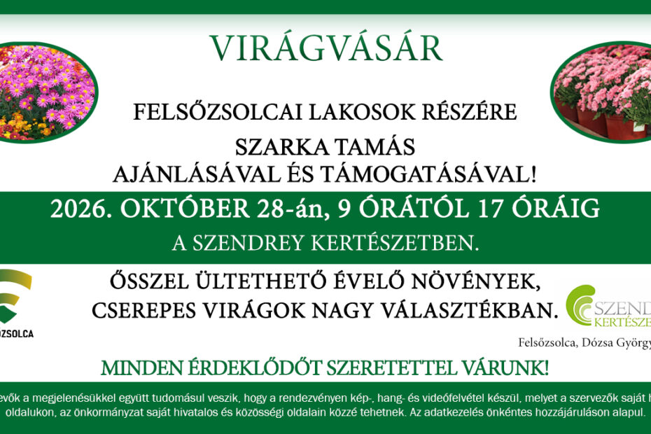 Őszi virágvásár – Szerdán kedvezményesen vásárolhatnak a felsőzsolcai lakosok